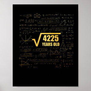 65e Birthday Square Root of 4225 65 Years Old Poster