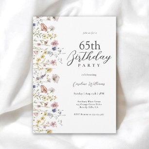 65e Birthday Watercolor Wildblommor Blommigt Inbjudningar