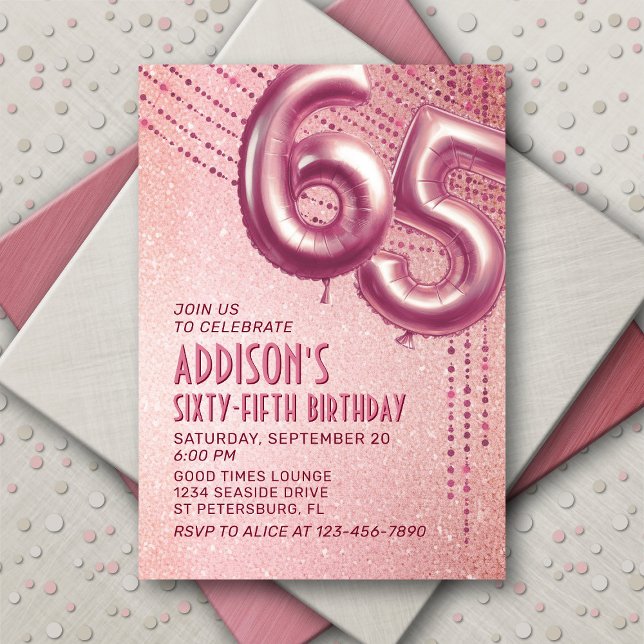 65e Birthday Womens Ro Guld Inbjudningar (Skapare uppladdad)