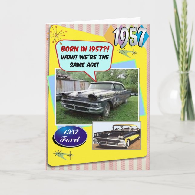65e Birthday! Wow, samma ålder som 1957 Chevy! Kort (Framsida)