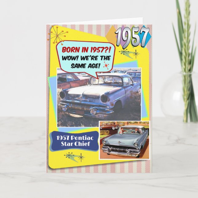 65e Birthday! Wow, samma ålder som Pontiac 1957 Kort (Framsida)