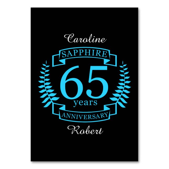 65e Bröllop ANNIVERSARY SAPPHIRE Bordsnummer (Framsidan)