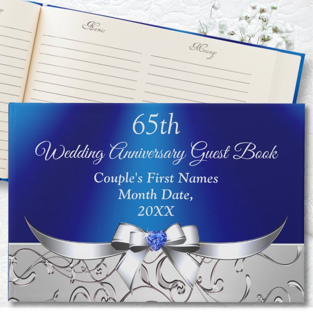 65e Bröllop-årsdagen Guest Bok, SAPPHIRE Gästböcker (65th wedding anniversary ideas for parents. Personalized, 65th wedding anniversary party supplies.)
