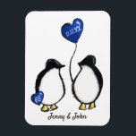 65e bröllop-årsdagen, penguin presentmagnet magnet<br><div class="desc">65e bröllop-årsdagen, make och makens pingvinmagnet för personlig av penguin. En roligt och en modern gåva till överkomligt pris till par eller föräldrar som har varit gifta i sextiofem år. Magnet visar ett penguin par med en hjärtballong som lyder "65" och är marinerad för att matcha gem för denna jubileumssafir....</div>