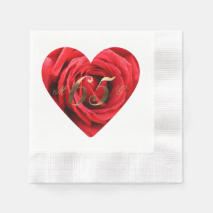65e Bröllop-årsdagen Röd ros Heart Elegant Pappersservett