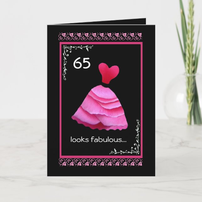 65e Fabulous Birthday med Rosa Dress Kort (Framsida)