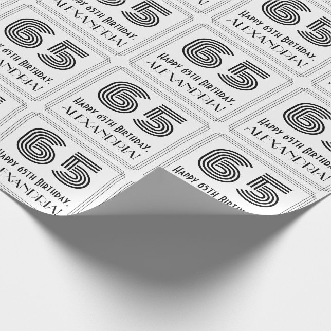 65e födelsedag: Art Deco Inspired Stil "65" + Namn Presentpapper (Hörn)