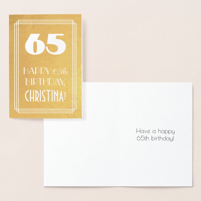 65e födelsedag ~ Art Deco Stil "65" & anpassat nam Folierat Kort (Display)