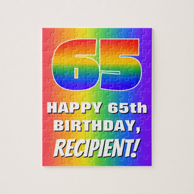 65e Födelsedag: Färgfull, Roligt Rainbow Mönster # Pussel (Vertikal)