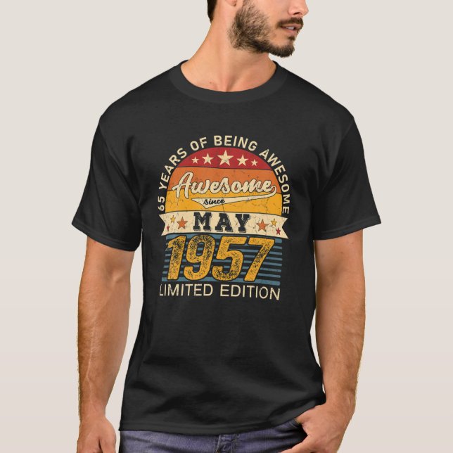 65e Födelsedag maj 2022 65 år Född 1957 Begränsad T Shirt (Framsida)