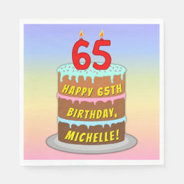 65e Födelsedag: Roligt Cake and Candles + Anpassat Pappersservett