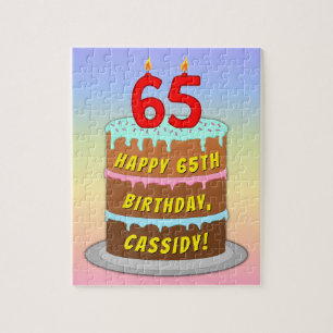 65e Födelsedag: Roligt Cake and Candles + Anpassat Pussel