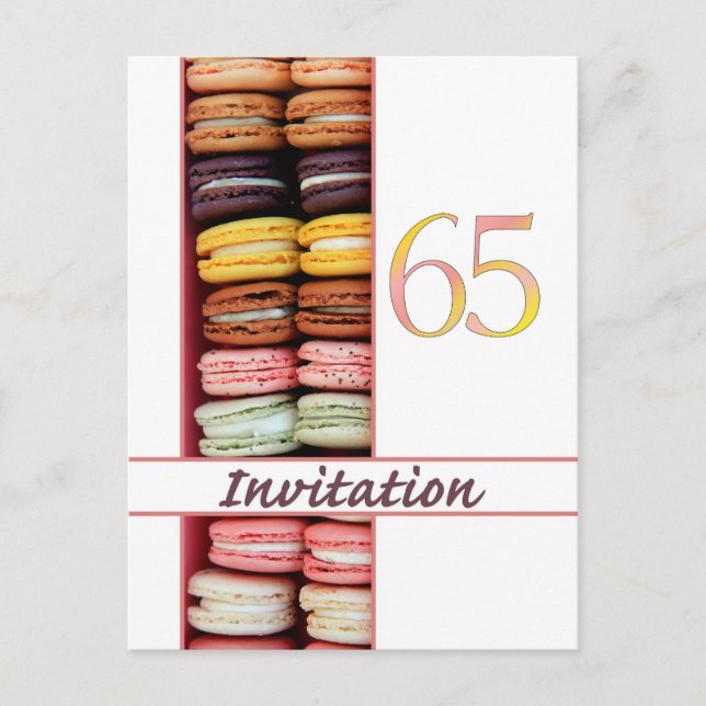 65e Födelsedagsfest inbjudan macaron Vykort (Framsida)
