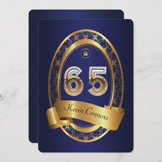 65e,födelsedagsfest kvinnlig man,elegant färg inbjudningar (Fram/baksida)