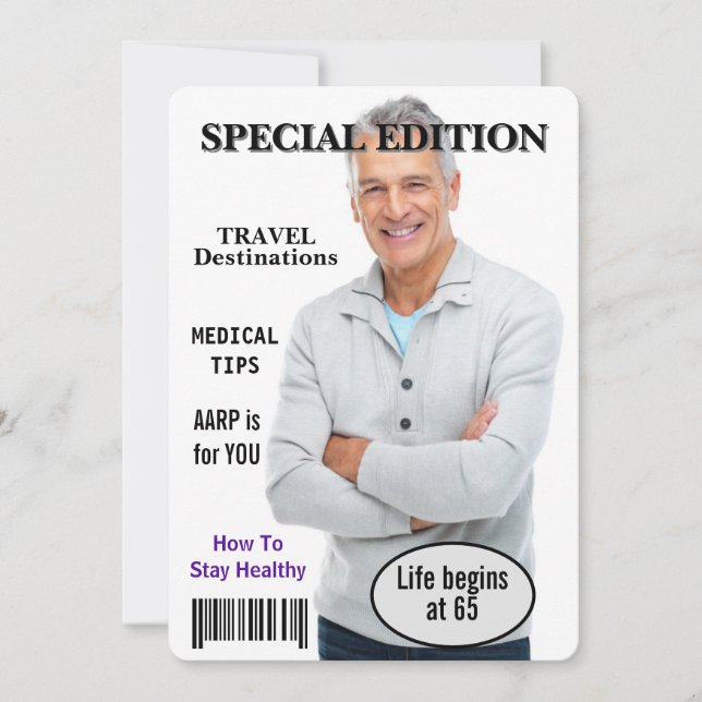65e Födelsedagsfest Magazine Cover-inbjudan Inbjudningar (Framsida)
