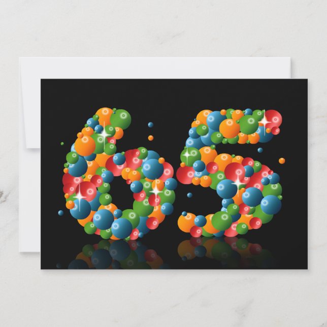 65e Födelsedagsfest, med bubblor och bollar Inbjudningar (Framsida)