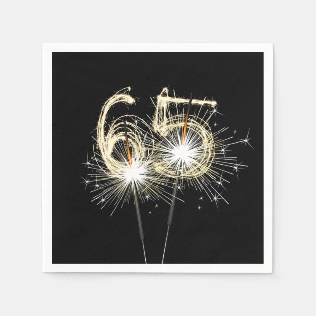 65e Födelsedagsfest-miniatyrdiagram på svart Pappersservett (Framsidan)