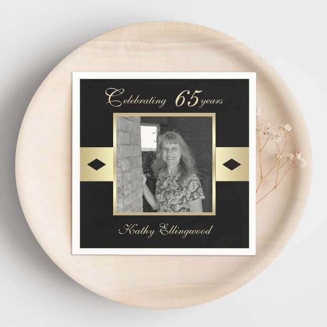 65e Födelsedagsfest Photo on Black Pappersservett (Skapare uppladdad)