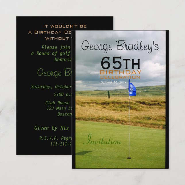 65e Födelsedagsfirande Golf Anpassade Inbjudan (Fram/baksida)