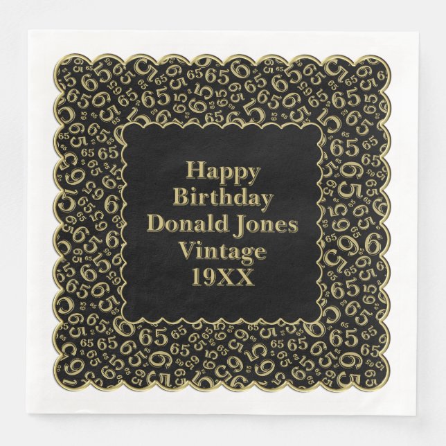 65e Födelsedagsnummer Mönster Scallops Guld/Black Pappersservett (Framsida)