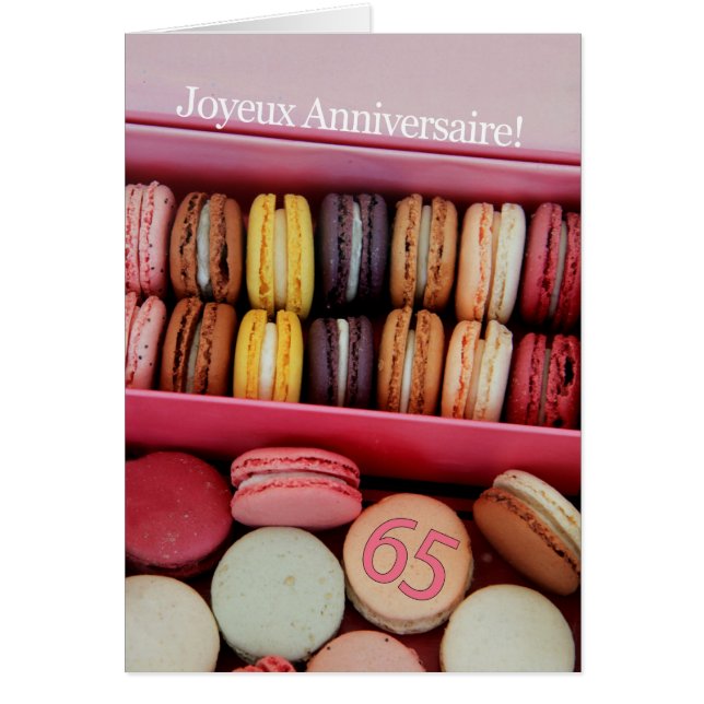 65e Fransk Birthday Macaron-Joyeux Anniversaire! OBS Kort (Framsidan)
