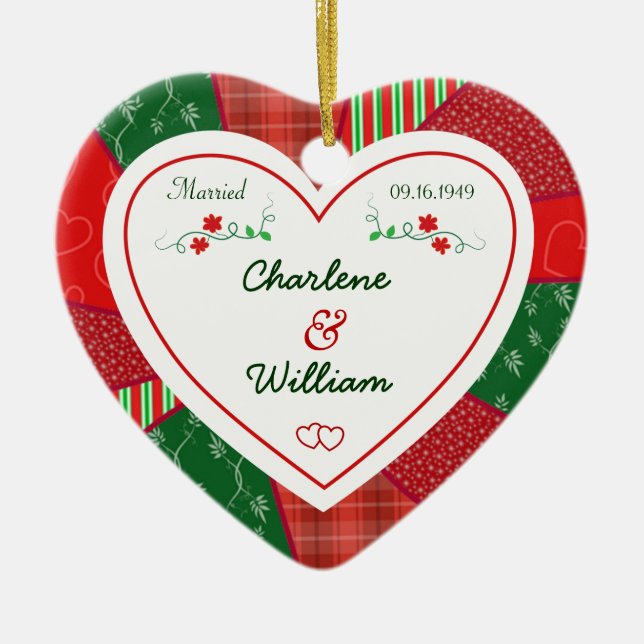 65e Jul Quilt Heart Gift Julgransprydnad Keramik (Framsidan)