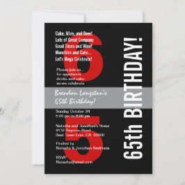 65e Modern Birthday Black White-mall A08A Inbjudningar