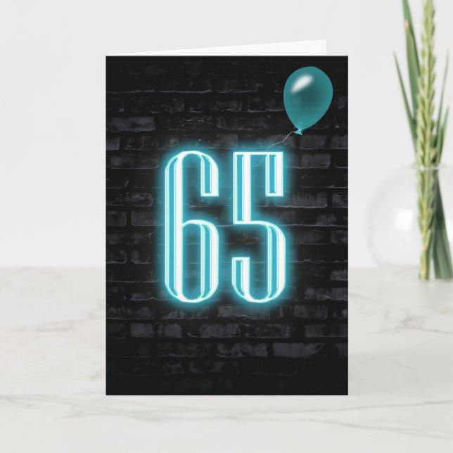 65e Neon-signatur på födelsedag Kort (Framsida)