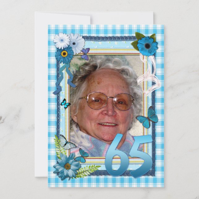 65e Photo födelsedagsfest inbjudan (Framsida)