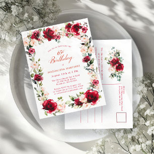 65e Röd ros Rosa Peony-inbjudan Vykort