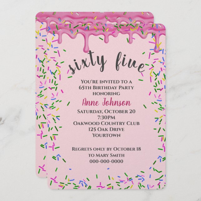 65e Rosa under dagtid och sprinkler Inbjudningar (Fram/baksida)