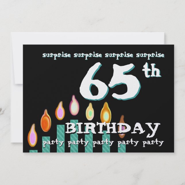 65e SURPRISE Birthday Teal Candel Inbjudningar (Framsida)