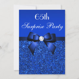65e Surprise Party Royal Blue Sequins and Bow Inbjudningar