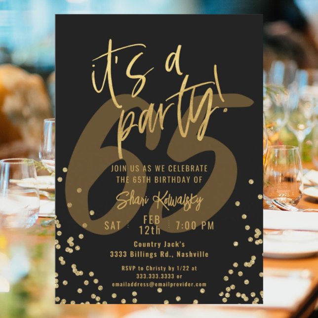 65e Svarta och Guld Roligt Födelsedagsfest Inbjudningar (Skapare uppladdad)