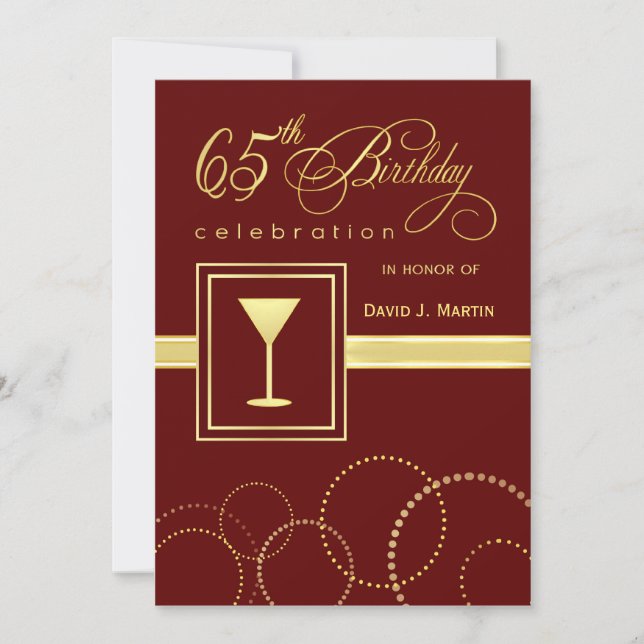 65efödelsedagsfest inbjudan - Burgundy & guld (Framsida)