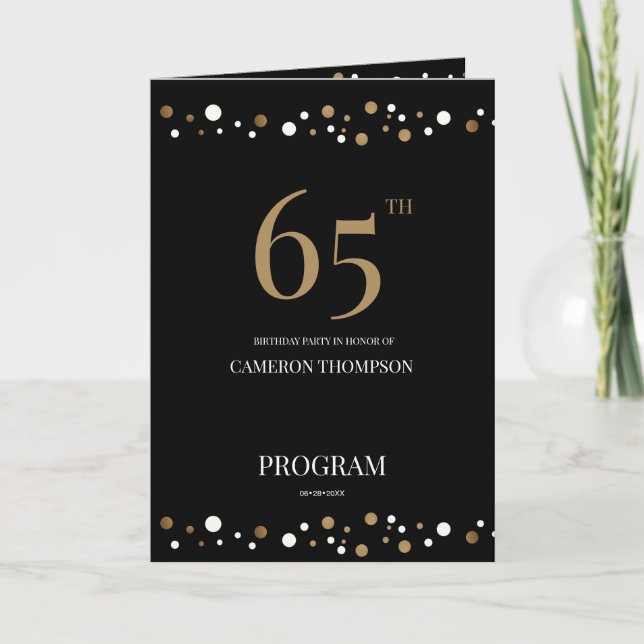 65en Black Guld födelsedag Elegant Party Program (Framsida)