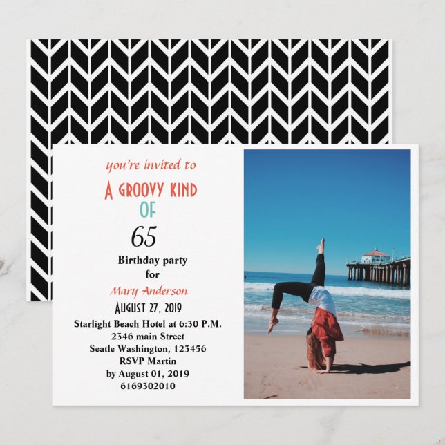 65ens födelsedag En groovy typ av 65-födelsedagsin Inbjudningar (Fram/baksida)
