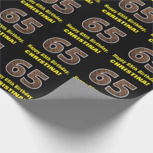 65ens födelsedag: Namn & Faux Wood Grain Mönster Presentpapper