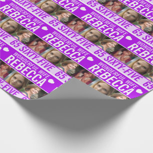 65ens födelsedag tre foton lila underbar fru presentpapper