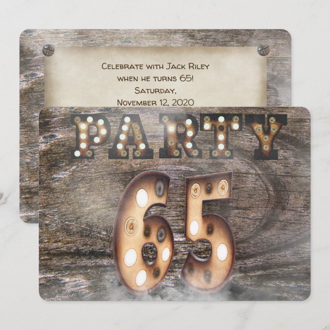 65ens födelsedagsfest i ljus i markeringsramen inbjudningar (Fram/baksida)