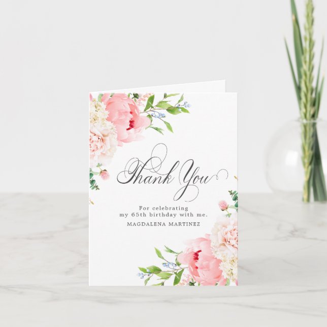 65th Birthday Blush Pink Peony Floral Folded Tack Kort (Framsida)