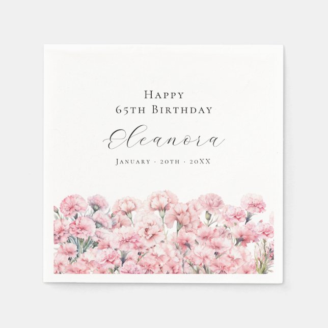 65th Birthday Pink Carnation January Birth Flower Pappersservett (Framsidan)