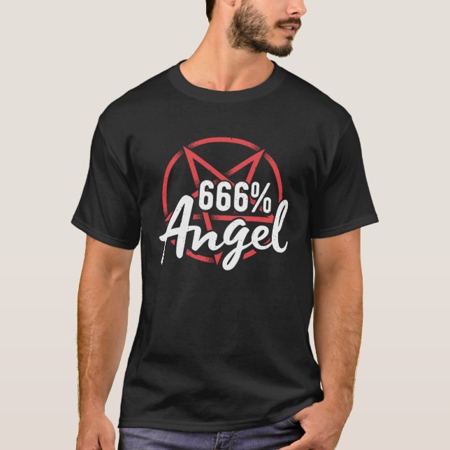 666 Angel Satanic Baphomet Witchcraft Goth Occult T Shirt (Framsida)