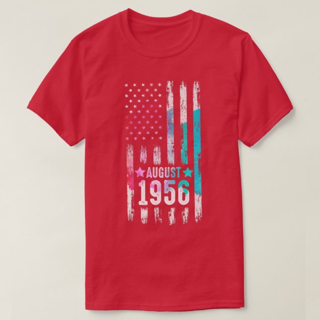 66-årig, augusti 1956 amerikansk Flagga 66:e födel T Shirt (Design framsida)
