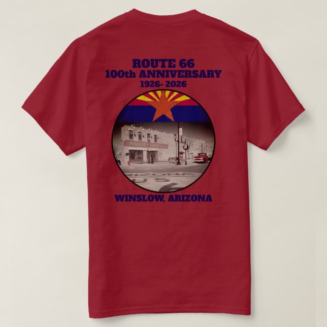 66 Centennial Winslow Arizona Tillbaka T Shirt (Design baksida)