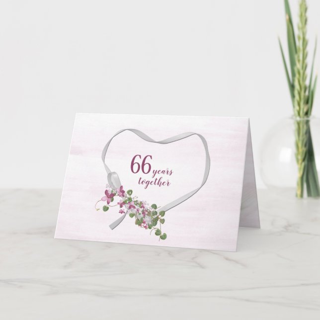 66:e årsdagen av Ribbon Heart Card Kort (Framsida)