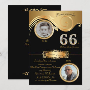 66:e,Birthday Man 66:e,elegant art deco,svart guld Inbjudningar