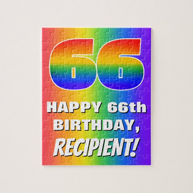 66:e födelsedag: färgfull, Roligt Rainbow Mönster  Pussel (Vertikal)