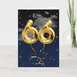 66:e födelsedag Guld Mylar Balloon and Confetti Ca Kort