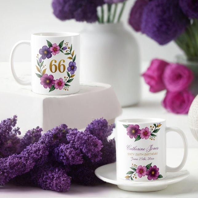 66:e födelsedag Mugg - Blommigt Utandning med anta (Skapare uppladdad)